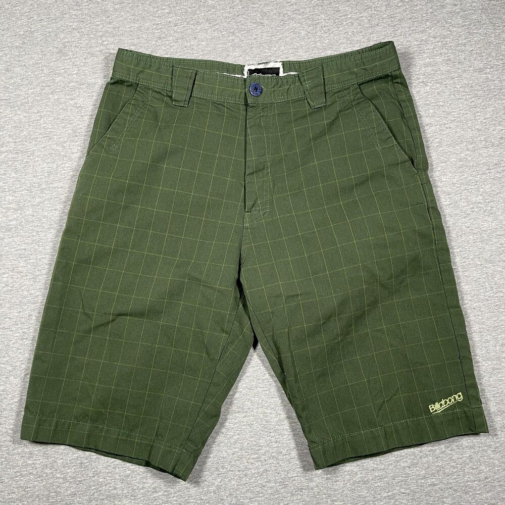 Vintage Billabong Chino Shorts Mens 34 Green Polyester Rayon Pockets Flat Front